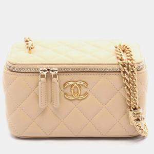 Pre Owned Chanel Matelasse Vanity Shoulder Bag Leather Beige