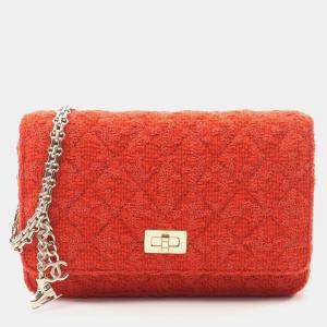 Pre Owned Chanel 2.55 Matelasse Shoulder Bag Fabric Red