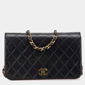 Pre Owned Chanel Matelasse Coco Mark Full Flap Push Lock Chain Shoulder Bag In Black Lambskin