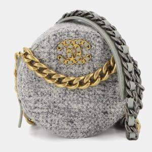 Pre Owned Chanel 19 Round Clutch Chain Shoulder Bag In Tweed And Leather Gray