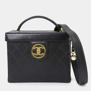 Pre Owned Chanel Bicolore Vanity 2-Way Hand/Shoulder Bag In Black Lambskin