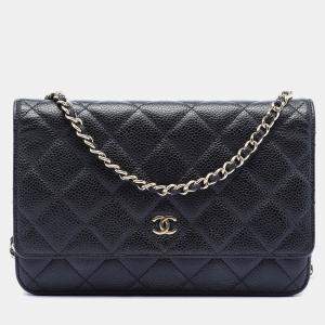 Pre Owned Chanel Black CC Quilted Caviar Wallet on Chain