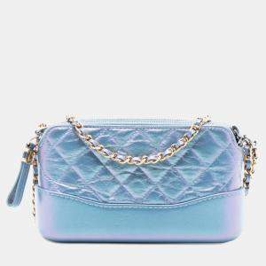 Pre Owned Chanel Blue Iridescent Aged Calfskin Gabrielle Double Zip Clutch with Chain