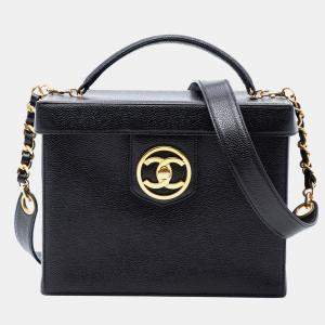 Pre Owned Chanel Black CC Caviar Vanity Box Case