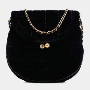 Pre Owned Chanel Black Mini Chocolate Bar Velvet Flap Crossbody