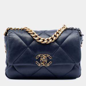 Pre Owned Chanel Blue Medium Lambskin 19 Flap