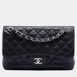 Pre Owned Chanel Black Jumbo Classic Caviar Double Flap