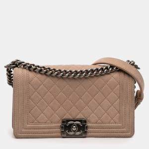 Pre Owned Chanel Brown Old Medium Quilted Caviar Boy Flap