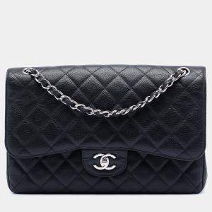 Pre Owned Chanel Black Jumbo Classic Caviar Double Flap