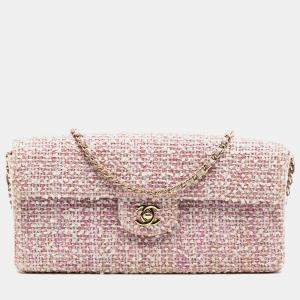 Pre Owned Chanel Pink CC Tweed East West Flap