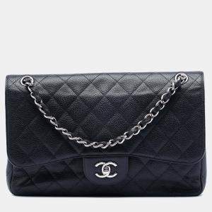 Pre Owned Chanel Black Jumbo Classic Caviar Double Flap