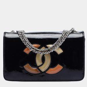 Pre Owned Chanel Black Orange CC Patent Lipstick Flap