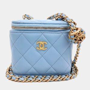 Pre Owned Chanel Blue Leather Golden Ball Mini Vanity Crossbody Bag