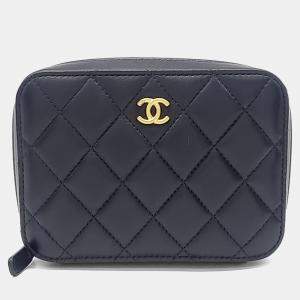 مملوكة مسبقًا حقيبة كاميرا صغيرة بشريط ذهبي شانيل جلد أسود