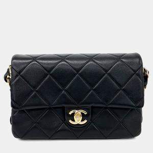 Pre Owned Chanel Black Leather Flap Chain Shoulder Bag
