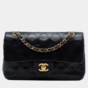 Pre Owned Chanel Black Small Classic Lambskin Double Flap