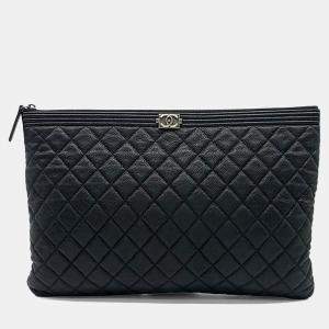 Pre Owned Chanel Black Caviar Leather Boy Clutch
