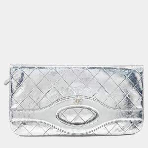 Pre Owned Chanel Silver Leather 31 Flap Clutch