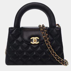 Pre Owned Chanel Black Nano Quilted Lambskin Kelly Shopper Bag