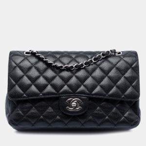 Pre Owned Chanel Black Medium Classic Caviar Double Flap