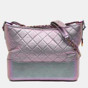 Pre Owned Chanel Purple Medium Iridescent Calfskin Gabrielle Crossbody