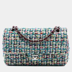 Pre Owned Chanel Red Medium Classic Tweed Double Flap