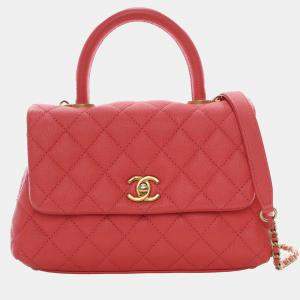 Pre Owned Chanel Pink Mini Caviar Coco Top Handle Bag