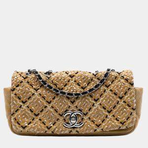 Pre Owned Chanel Brown CC Patent Woven Stitch Full Flap