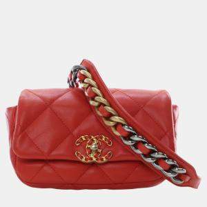 Pre Owned Chanel Red Lambskin 19 Belt Bag