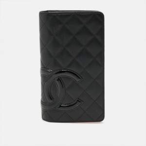 Pre Owned Chanel Cambon Ligne Black Quilted Leather Bifold Wallet