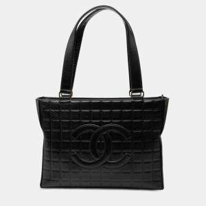 Pre Owned Chanel Black CC Chocolate Bar Lambskin Tote