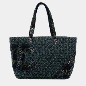 Pre Owned Chanel Blue Tweed Cambon Ligne Tote