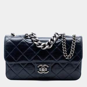 Pre Owned Chanel Blue Medium Quilted Glazed Calfskin Perfect Edge Flap