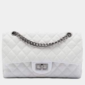 Pre Owned Chanel White Quilted Caviar Reissue 2.55 Double Flap 225