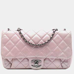 Pre Owned Chanel Pink Medium Quilted Metallic Calfskin Coco Pleats Chain Flap