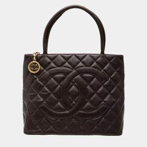Pre Owned Chanel Brown Caviar Medallion Tote
