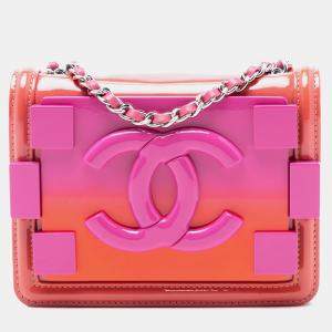 Pre Owned Chanel Orange Pink Mini Ombre Acrylic and Patent Boy Brick Flap