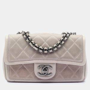 Pre Owned Chanel Beige Small Quilted Calfskin Stitched Frame Flap