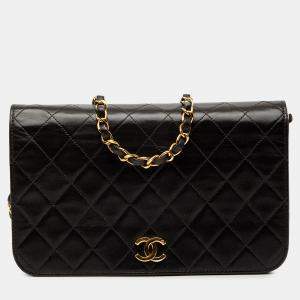 Pre Owned Chanel Black CC Quilted Lambskin Full Flap