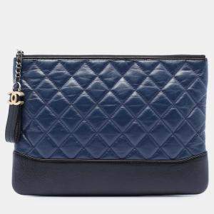 Pre Owned Chanel Blue Medium Aged Calfskin Gabrielle O Case Clutch
