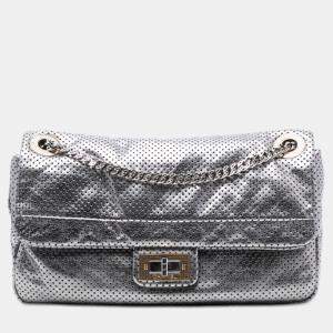 مملوكة مسبقًا Chanel Silver Medium Reissue Perforated Calfskin Drill Flap