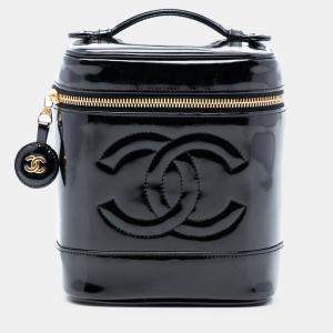 Pre Owned Chanel Black CC Patent Vanity Bag