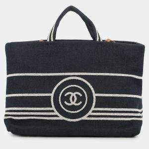 Pre Owned Chanel CC Logo Handbag Navy Denim Leather