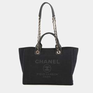 مملوكة مسبقًا Chanel Deauville Shopping 2-Way Tote Bag Black Mix Fiber Leather Size Small