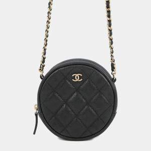 مملوكة مسبقًا Chanel Matelasse Round Chain shoulder Bag Black Soft Caviar Leather