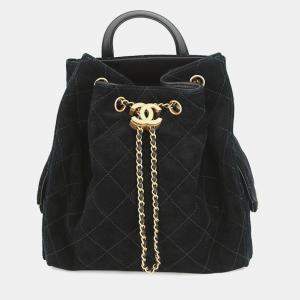 Pre Owned Chanel Chanel 25 Backpack Black Suede Calf Leather Size Medium