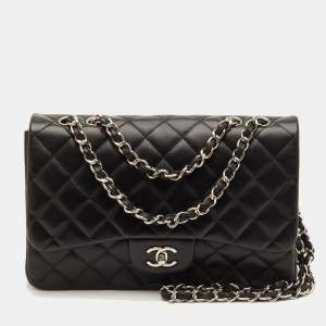 Pre Owned Chanel Classic Jumbo Black Quilted Leather Single Flap Bag