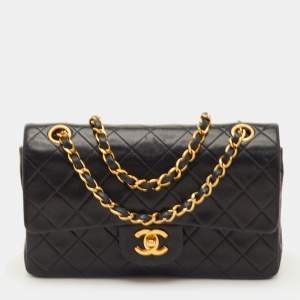 Pre Owned Chanel Classic Small Black Quilted Leather Double Flap Bag