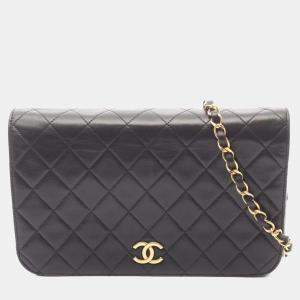 Pre Owned Chanel Matelasse Full Flap Shoulder Bag In Lambskin Leather Black