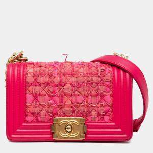 Pre Owned Chanel Boy Chanel 20 Chain Shoulder Bag In Pink Tweed And Lambskin